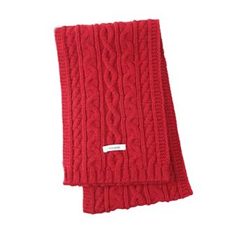 Women’s Cable Knit Scarf with Soft Textured Wool-Blend Yarn and Classic Ribbed Edges