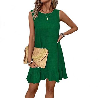 Women's Ruffle Hem Sleeveless Tank Dress Round Neck Casual Hem Smock Summer Mini Dresses