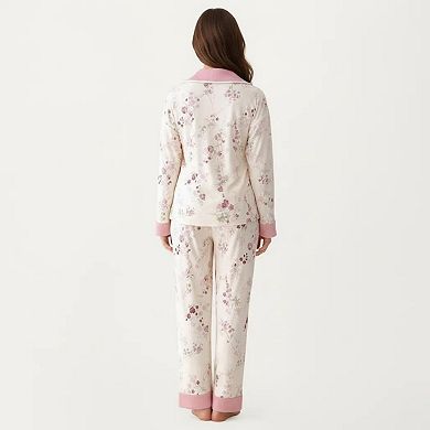 Women's 2-Piece Set Floral Wrap Front Pajama Top with Long Sleeves and Matching Relaxed Fit Pants
