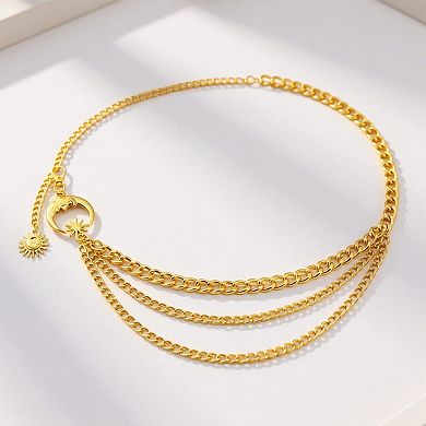 Women's Layered Chain Belt with Crescent Moon and Sun Charms 45.5x0.8in