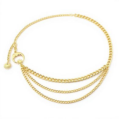Women's Layered Chain Belt with Crescent Moon and Sun Charms 45.5x0.8in
