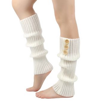 Knit Leg Warmers with Decorative Button Detail Ribbed Texture Soft Stretch Fabric and Slouchy Fit