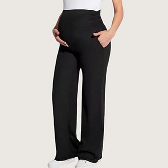 Women's High Waist Maternity Lounge Pants with Over-Belly Support and Relaxed Straight Leg Fit