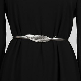 Women's Metal Leaf Buckle Belt with Slim Adjustable Band and Textured Design 28.5x0.4in
