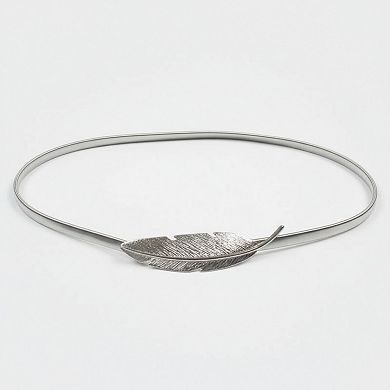 Women's Metal Leaf Buckle Belt with Slim Adjustable Band and Textured Design 28.5x0.4in