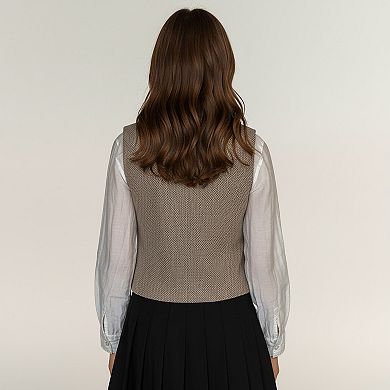 Women's Textured Button Front Vest Top with Asymmetrical Hemline