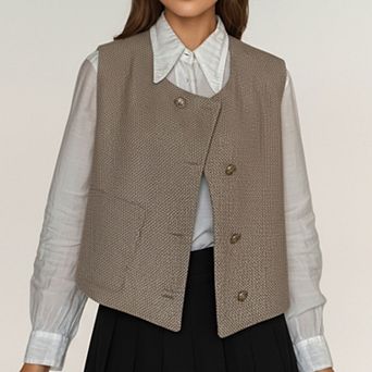 Women's Textured Button Front Vest Top with Asymmetrical Hemline