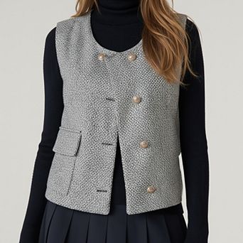 Women's Textured Button Front Vest Top with Asymmetrical Hemline