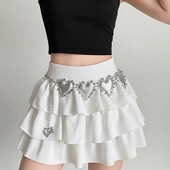 Women's Heart Charm Chain Belt with Beaded Detailing and Adjustable Fit 47 in