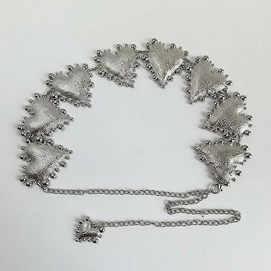 Women's Heart Charm Chain Belt with Beaded Detailing and Adjustable Fit 47in