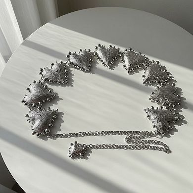 Women's Heart Charm Chain Belt with Beaded Detailing and Adjustable Fit 47in