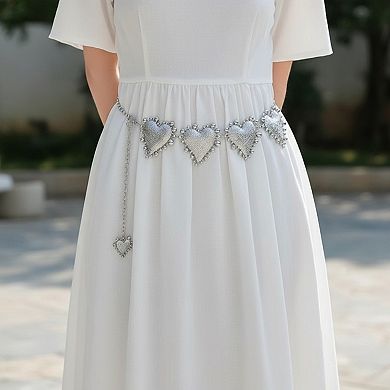 Women's Heart Charm Chain Belt with Beaded Detailing and Adjustable Fit 47in