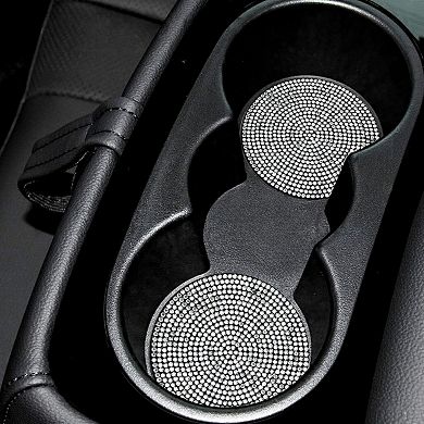 Rhinestone Car Cup Holder Coasters Anti-Slip Sparkling Crystal Set of 2