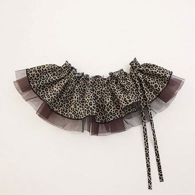 Women's Leopard Print Ruffle Belt with Sheer Mesh Trim and Tie Closure 78.5x2in