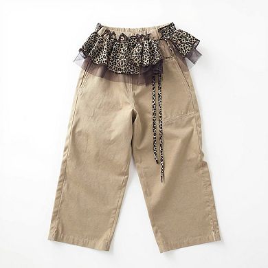 Women's Leopard Print Ruffle Belt with Sheer Mesh Trim and Tie Closure 78.5x2in