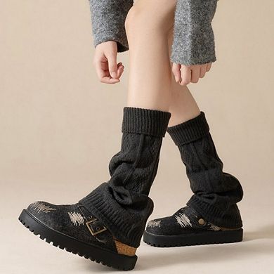 Knit Leg Warmers with Textured Cable Pattern Soft Stretch Fabric and Slouchy Layered Fit