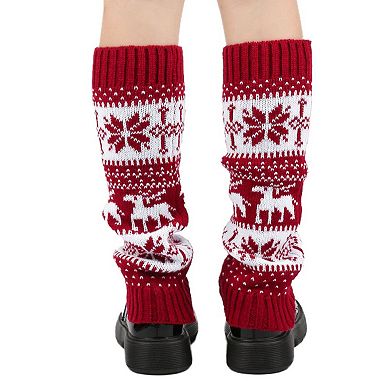 Fair Isle Knit Leg Warmers with Soft Stretch Ribbed Cuffs and Festive Patterned Design