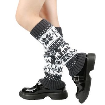 Fair Isle Knit Leg Warmers with Soft Stretch Ribbed Cuffs and Festive Patterned Design