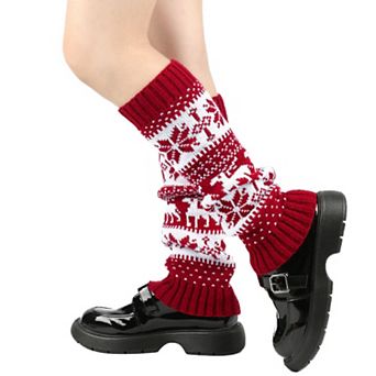 Fair Isle Knit Leg Warmers with Soft Stretch Ribbed Cuffs and Festive Patterned Design