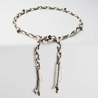 Women's Braided Rope Belt with Wooden Bead Details and Tassel Ends 63x0.8in