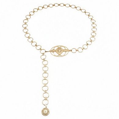 Women's Circular Chain Belt with Interlocking Rings and Drop Pendant Detail 39.5+2.5in