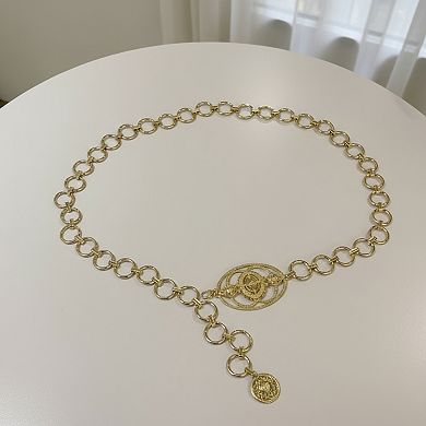 Women's Circular Chain Belt with Interlocking Rings and Drop Pendant Detail 39.5+2.5in