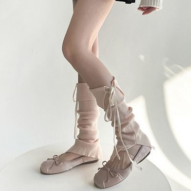 Knit Leg Warmers with Adjustable Ribbon Tie Detail Soft Stretch Texture and Slouchy Layering Fit