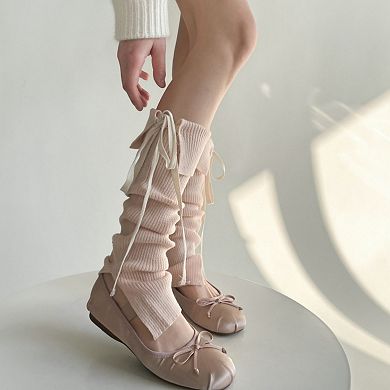 Knit Leg Warmers with Adjustable Ribbon Tie Detail Soft Stretch Texture and Slouchy Layering Fit