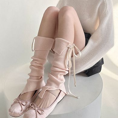 Knit Leg Warmers with Adjustable Ribbon Tie Detail Soft Stretch Texture and Slouchy Layering Fit