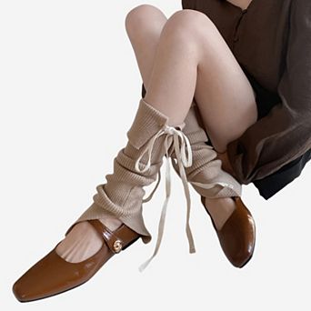 Knit Leg Warmers with Adjustable Ribbon Tie Detail Soft Stretch Texture and Slouchy Layering Fit