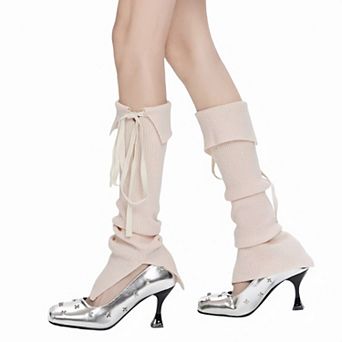 Knit Leg Warmers with Adjustable Ribbon Tie Detail Soft Stretch Texture and Slouchy Layering Fit