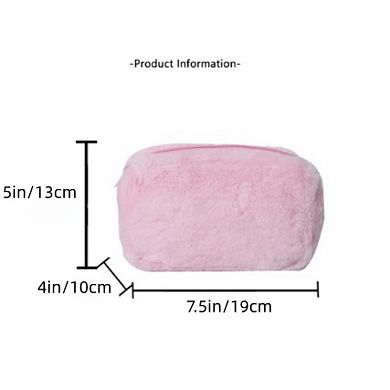 Faux Shearling Soft Zip Pouch Clutch with Plush Texture and Structured Shape