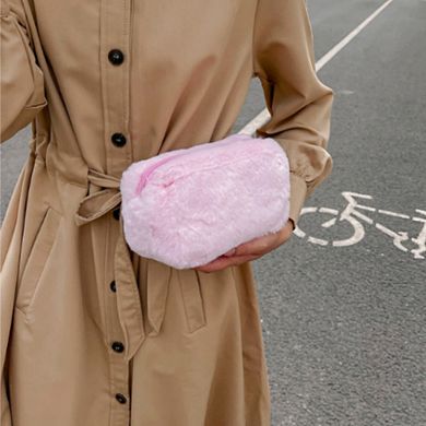 Faux Shearling Soft Zip Pouch Clutch with Plush Texture and Structured Shape