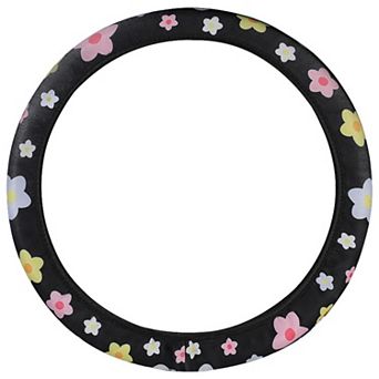 Plush Steering Wheel Cover with Floral Embroidered Pattern