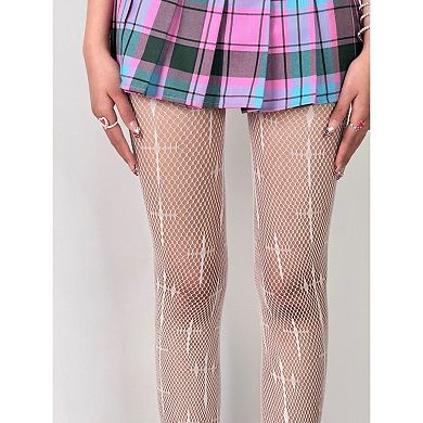 Fishnet Tights with Cross Pattern Stretch Fit Sheer Mesh Legging Style Hosiery