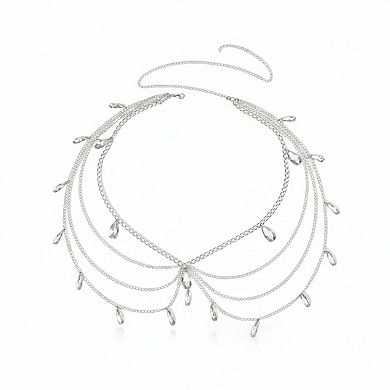 Women's Multi-Layer Chain Belt with Teardrop Crystal Charms and Draped Chain Strands 26+15.7in