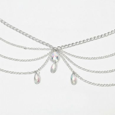 Women's Multi-Layer Chain Belt with Teardrop Crystal Charms and Draped Chain Strands 26+15.7in