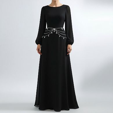 Women's Multi-Layer Chain Belt with Teardrop Crystal Charms and Draped Chain Strands 26+15.7in