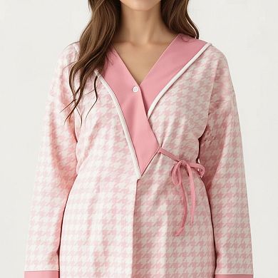 Women's 2-Piece Set Floral Wrap Front Pajama Top with Long Sleeves and Matching Relaxed Fit Pants