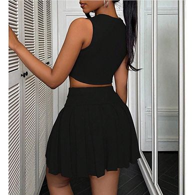 Women's Two Piece Set Sleeveless Crop Top & Pleated Mini Skirt
