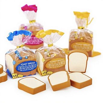 4 pc Toast Bread Eraser Set with Fun Novelty Packaging and Realistic Design 2.7x1.7x1.2in