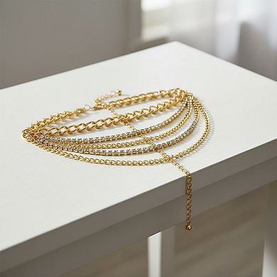 Women's Multi-Layer Chain Belt with Mixed Link and Beaded Strand Details 25.5+13.7in