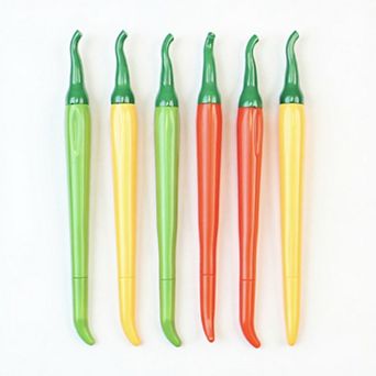 6 pc Chili Pepper Gel Ink Pen Set with Fun Vegetable Design and Smooth Writing 0.38mm/6.5in