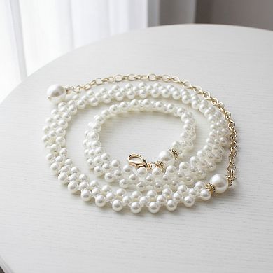 Women's Pearl Beaded Chain Belt with Delicate Drop Pendant and Adjustable Clasp 43.5x0.8in