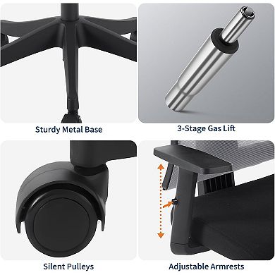 Office Chair with Adjustable Lumbar & Headrest, High Back Mesh Desk Chair for Home Office Bedroom