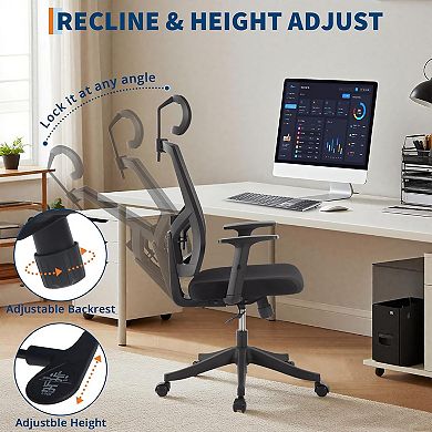Office Chair with Adjustable Lumbar & Headrest, High Back Mesh Desk Chair for Home Office Bedroom
