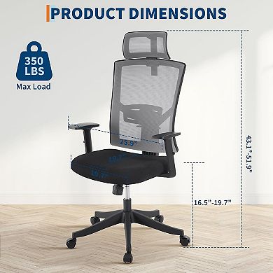 Office Chair with Adjustable Lumbar & Headrest, High Back Mesh Desk Chair for Home Office Bedroom