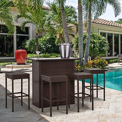 OUTDOOR BAR SET WITH GLASS COUNTERTOP