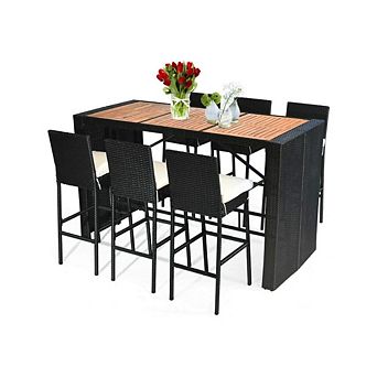 WICKER AND ACACIA OUTDOOR BAR SET