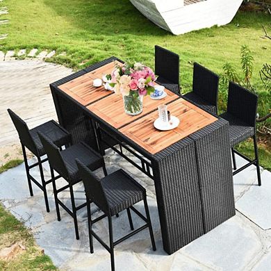 WICKER AND ACACIA OUTDOOR BAR SET